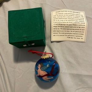 NIB Vintage Inside Painted Glass Cherub Ornament